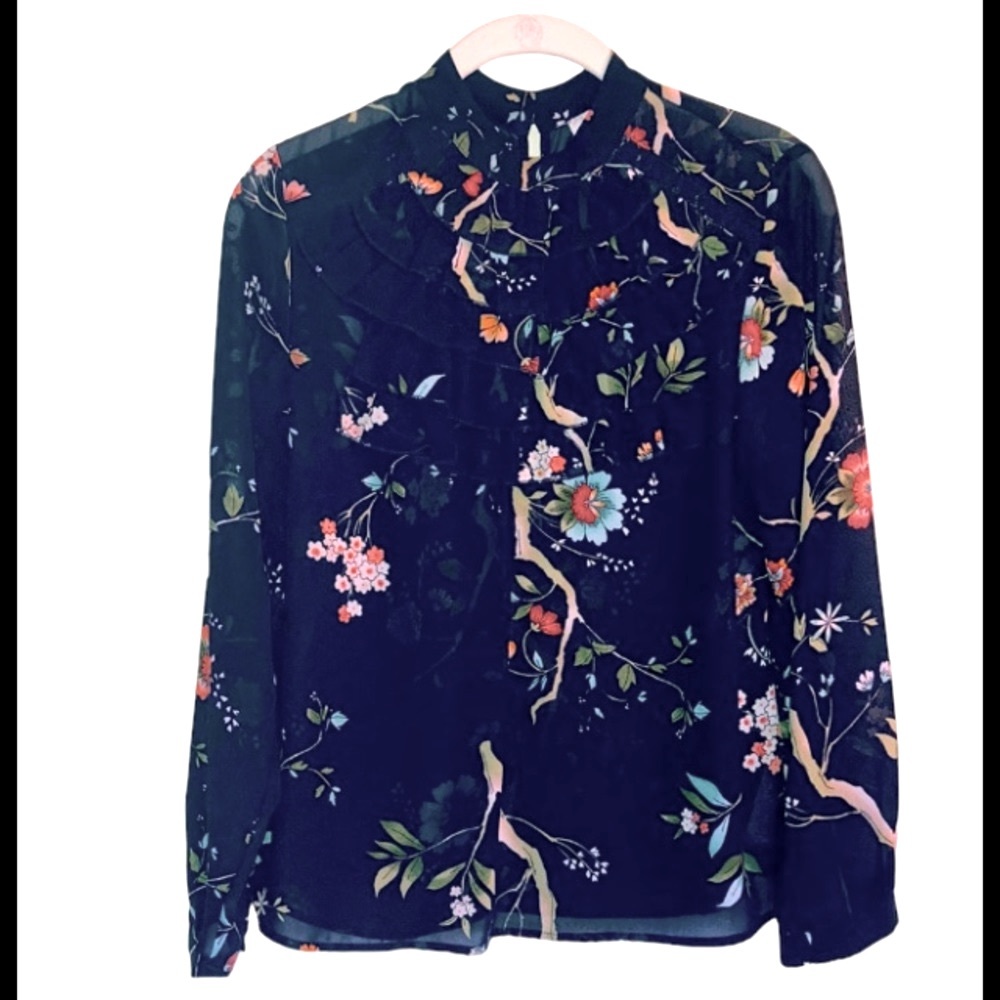 Nanette Lepore Black Floral Print Blouse Top Sz S